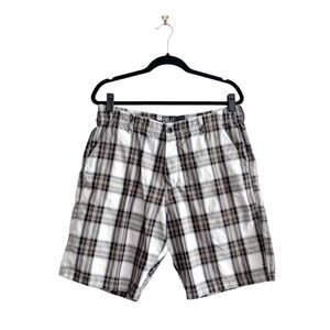 Billabong Mens Shorts Casual Flat Front Plaid Brown White Size 34
